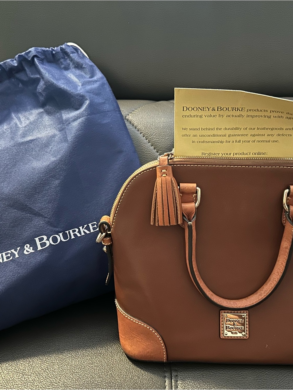 Dooney & Bourke Chestnut Brown Leather Satchel with Tassel